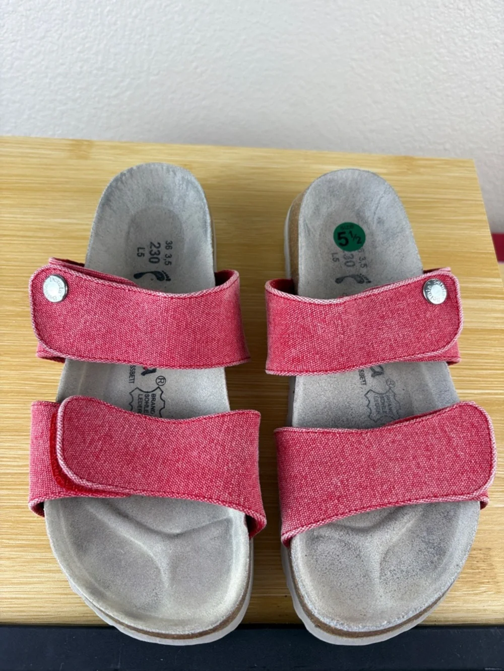 Betula Original Birkenstock Red Canvas Women's Hook & Loop Size 5-5.5